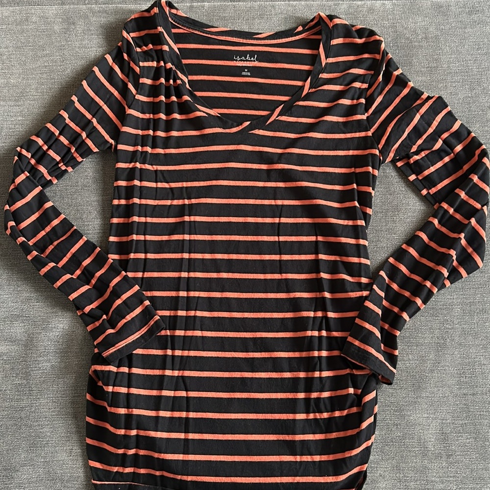 Long Sleeved Orange and Black Maternity Shirt